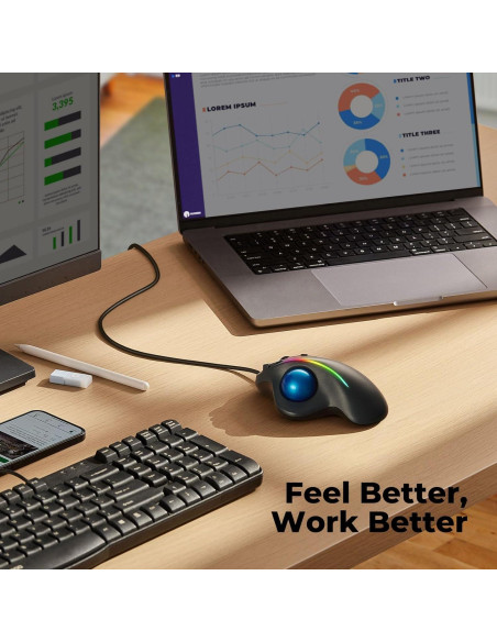 Ratón Trackball Ergonómico PORLEI Rojo, 5 DPI Ajustables