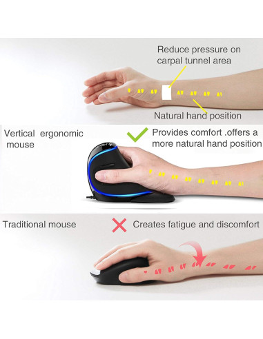 Ratón Vertical Ergonómico J-Tech Digital V628 USB Ajustable