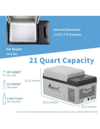 Congelador Portátil Alpicool KM15, 20 Litros, 12V/100-240V