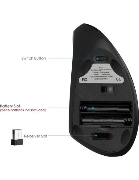 Ratón Inalámbrico Ergonómico Vertical SXBan para Mano Izquierda 1600 DPI