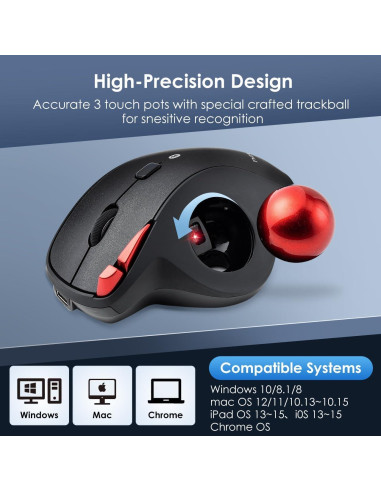 SANWA Ratón Trackball Bluetooth Ergonómico 600-1600 DPI