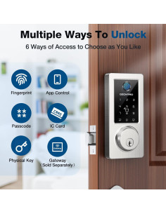 Cerradura Inteligente GEONFINO G5 Pro Plata 6 en 1 Huella 2