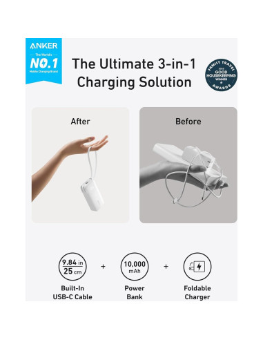 Cargador Portátil Anker 3-en-1 10,000mAh USB-C Plegable