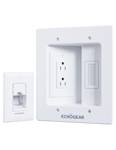 ECHOGEAR Ocultador de Cables para TV - Doble Toma AC Blanca