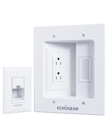 ECHOGEAR Ocultador de Cables para TV - Doble Toma AC Blanca