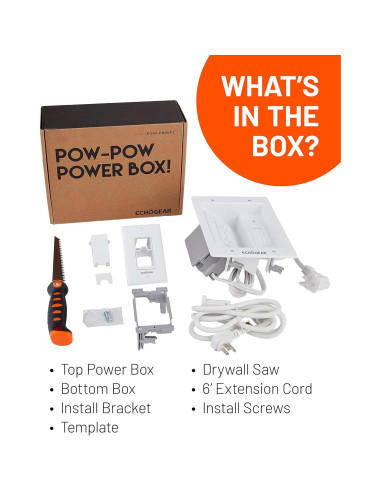 ECHOGEAR Ocultador de Cables para TV - Doble Toma AC Blanca