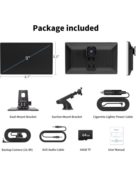 Pantalla portátil Madoec Carplay 9" inalámbrica GPS 4K