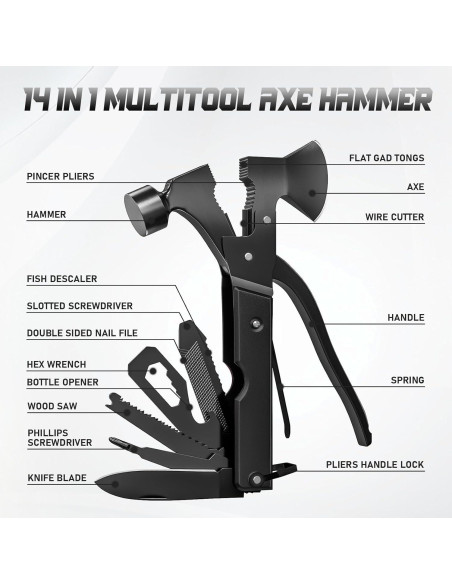 Hacha Multitool 15 en 1 FFIPBGE Negra para Camping