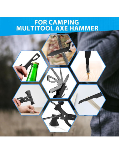 Hacha Multitool 15 en 1 FFIPBGE Negra para Camping