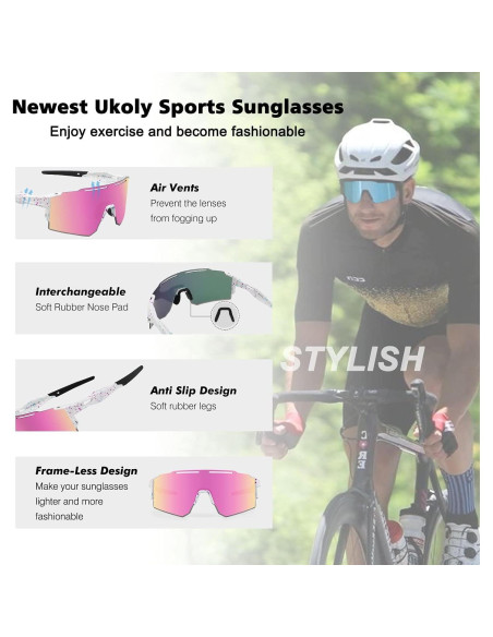 Gafas de Ciclismo Ukoly con 3 Lentes Intercambiables