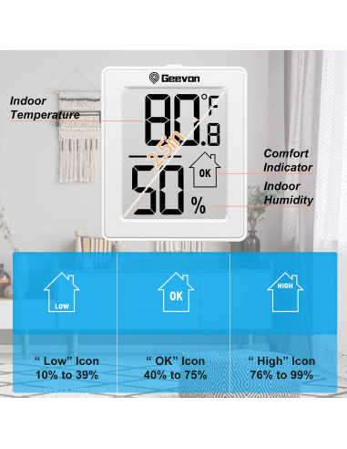 Higrómetro Termómetro Digital Geevon GN-8666-2, 2 Paquete, Blanco