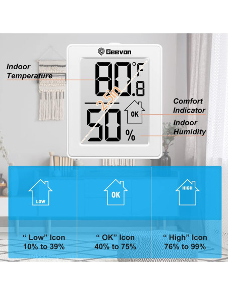 Higrómetro Termómetro Digital Geevon GN-8666-2, 2 Paquete, Blanco