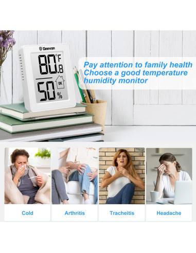 Higrómetro Termómetro Digital Geevon GN-8666-2, 2 Paquete, Blanco