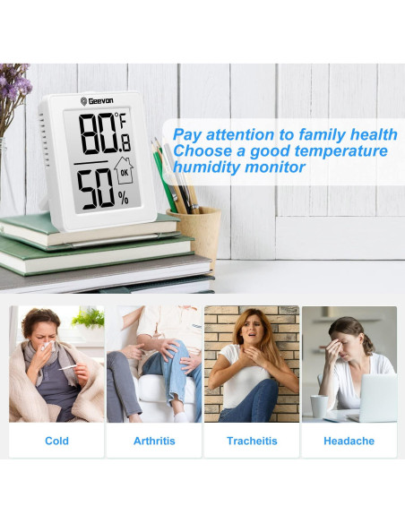 Higrómetro Termómetro Digital Geevon GN-8666-2, 2 Paquete, Blanco