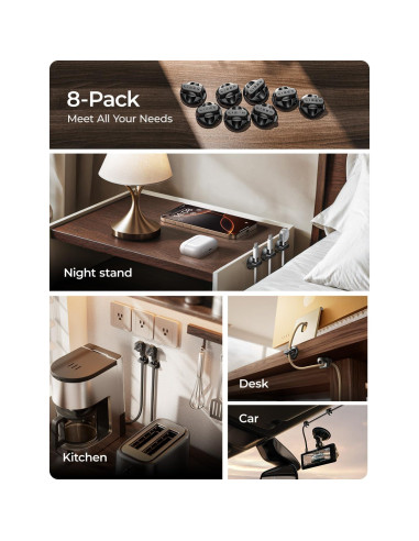 Clip de Cable Magnético LISEN 8 Paquetes con Adhesivo Fuerte