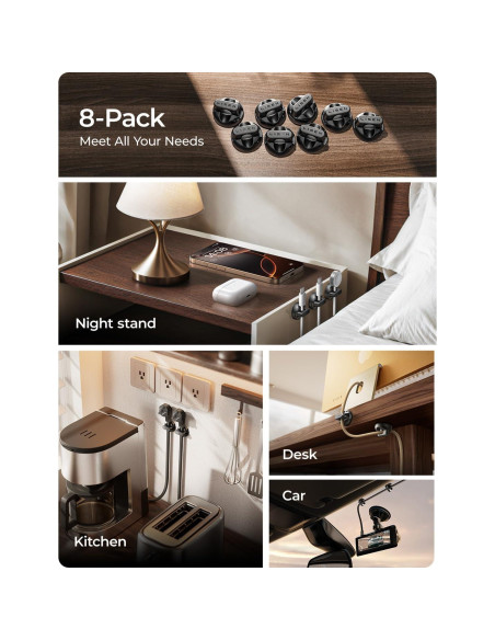 Clip de Cable Magnético LISEN 8 Paquetes con Adhesivo Fuerte