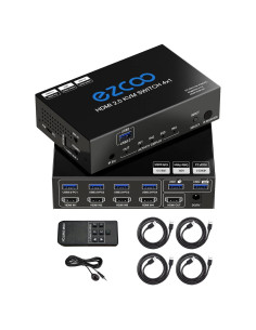 Interruptor KVM HDMI 4x1 EZCOOTECH 4 Puertos USB 3.0 4K 60Hz