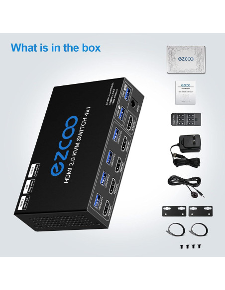 Interruptor KVM HDMI 4x1 EZCOOTECH 4 Puertos USB 3.0 4K 60Hz Interruptor KVM HDMI 4x1 EZCOOTECH 4 Puertos USB 3.0 4K 60Hz