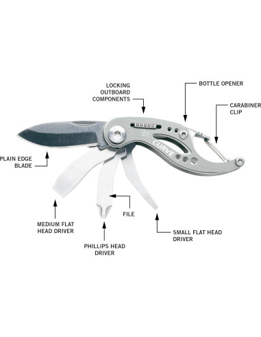 Gerber Gear Curve 6-en-1 Multitool Cuchillo Llavero Gris