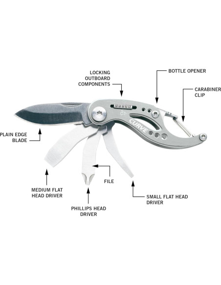 Gerber Gear Curve 6-en-1 Multitool Cuchillo Llavero Gris