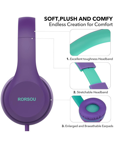 Auriculares RORSOU K5 para Niños Plegables 3.5mm Color Púrpura
