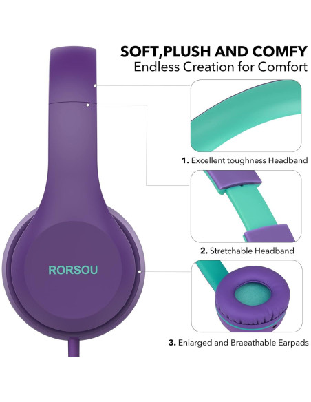 Auriculares RORSOU K5 para Niños Plegables 3.5mm Color Púrpura
