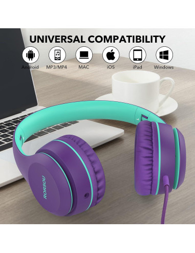Auriculares RORSOU K5 para Niños Plegables 3.5mm Color Púrpura