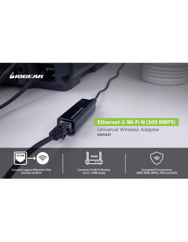 Adaptador Ethernet a Wi-Fi IOGEAR GWU637 300Mbps 2.4GHz