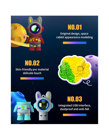 Unidad Flash USB Conejo Espacial Bilious 64GB Cian
