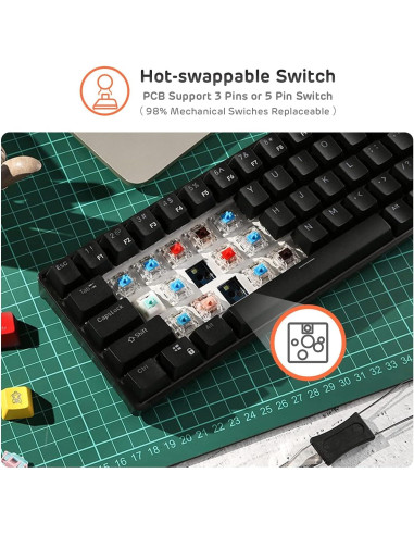 Teclado Mecánico RK ROYAL KLUDGE RK61 Inalámbrico 60%