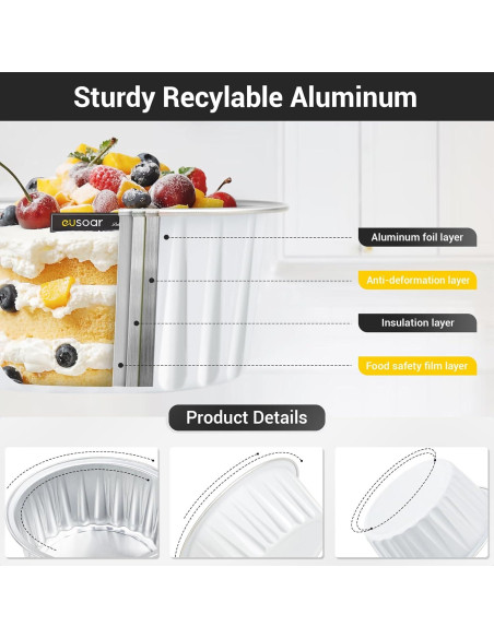 Moldes de Muffin EUSOAR 30pcs 125ml Aluminio Desechables