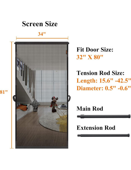 Puerta de Pantalla MAGZO 32x80 cm Gris con Varilla Tensión