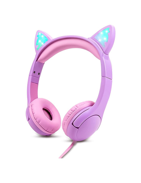 Auriculares para Niños Olyre con Orejas de Gato LED 85dB Auriculares para Niños Olyre con Orejas de Gato LED 85dB