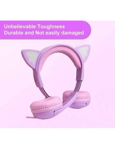 Auriculares para Niños Olyre con Orejas de Gato LED 85dB