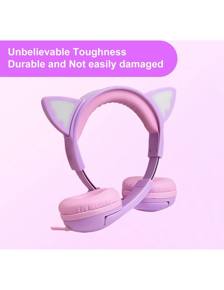 Auriculares para Niños Olyre con Orejas de Gato LED 85dB Auriculares para Niños Olyre con Orejas de Gato LED 85dB
