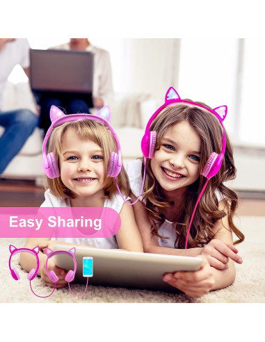 Auriculares para Niños Olyre con Orejas de Gato LED 85dB