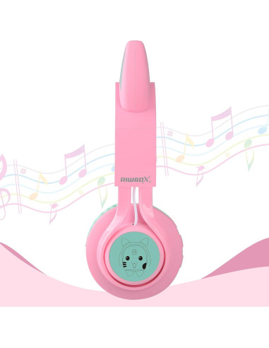 Auriculares Bluetooth Riwbox CT-7 Niños Orejas de Gato Rosa Verde