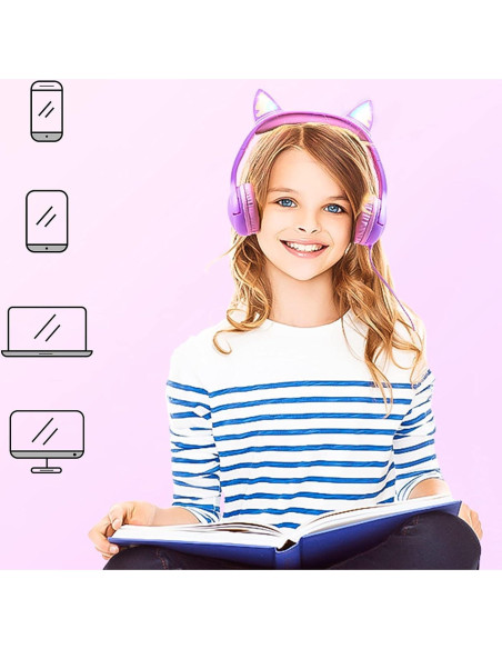 Auriculares para Niños Olyre con Orejas de Gato LED 85dB Auriculares para Niños Olyre con Orejas de Gato LED 85dB