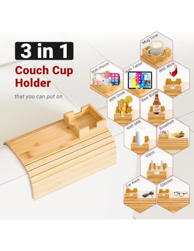 Soporte para Tazas de Sofá TOOVEM de Bambú Antideslizante