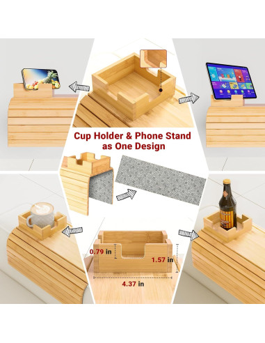 Soporte para Tazas de Sofá TOOVEM de Bambú Antideslizante