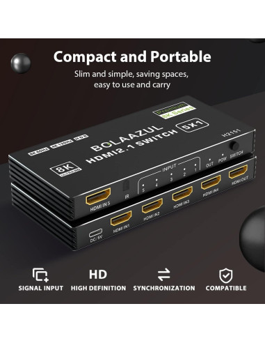 Interruptor HDMI 2.1 5 en 1 BolAAzuL H2151 8K 4K 120Hz