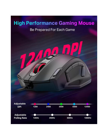 Ratón Gaming E-YOOSO X-41 con Cable, 12400 DPI, 11 Botones