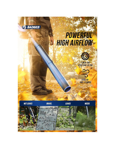 Soplador de Hojas Wild Badger Power 53cc Ligero y Potente