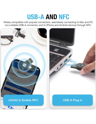 Dispositivo de seguridad Thetis FIDO2 USB A y NFC 2FA