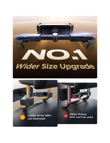 Soporte para Tablet LISEN Negro para Auto - Ajustable, 4.7-12.9"