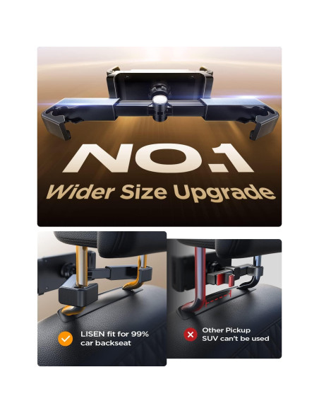 Soporte para Tablet LISEN Negro para Auto - Ajustable, 4.7-12.9"