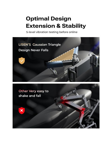 Soporte para Tablet LISEN Negro para Auto - Ajustable, 4.7-12.9"