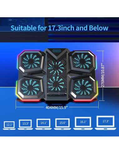 LIANGSTAR Base Enfriamiento Laptop 15.6-17.3" 6 Ventiladores RGB