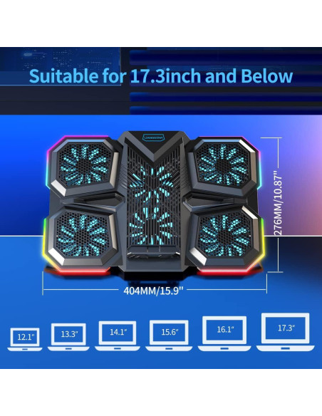 LIANGSTAR Base Enfriamiento Laptop 15.6-17.3" 6 Ventiladores RGB