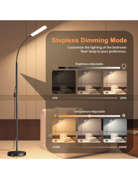 Lámpara de Pie Xinp 18W LED Ajustable 1300 Lúmenes Negra